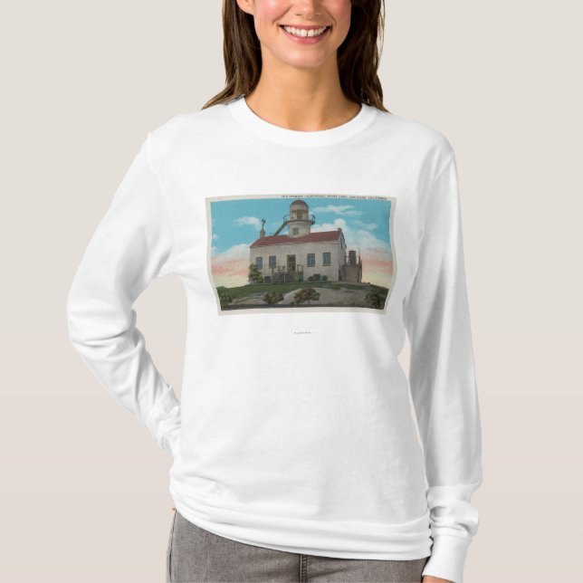 San Diego, CA - alter spanischer Leuchtturm an T-Shirt (Vorderseite)