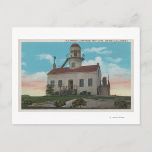 San Diego, CA - Altspanischer Leuchtturm bei Postkarte