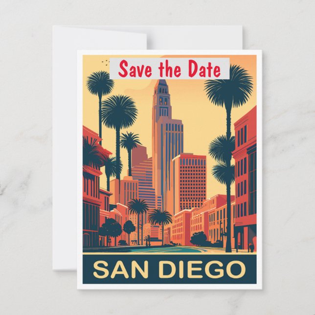 San Diego, CA, Save the Date, Vintage Postkarte (Vorderseite)