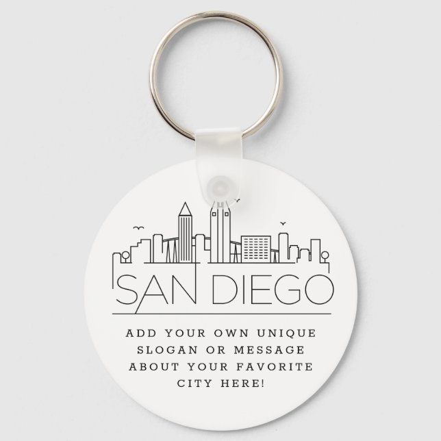San Diego, CA Stylized Skyline | Benutzerdefiniert Schlüsselanhänger (Vorderseite)
