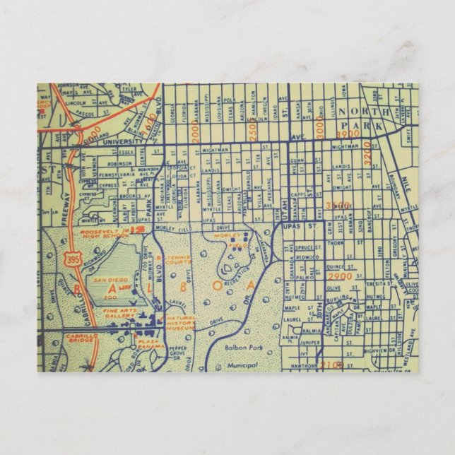 San Diego, CA Vintag Karte (Vorderseite)