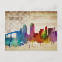 San Diego, CA | Wasserfarbe Stadt Skyline