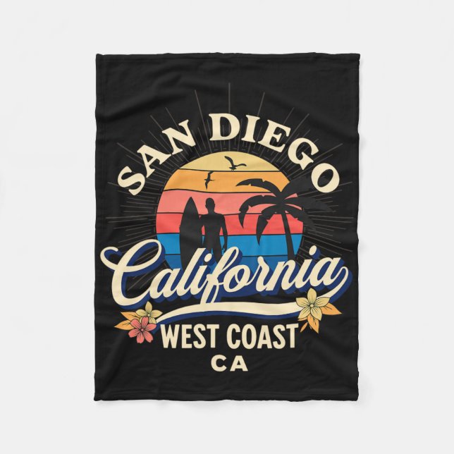 San Diego California Beach Surf Summer Vacation Vi Fleecedecke (Vorderseite)