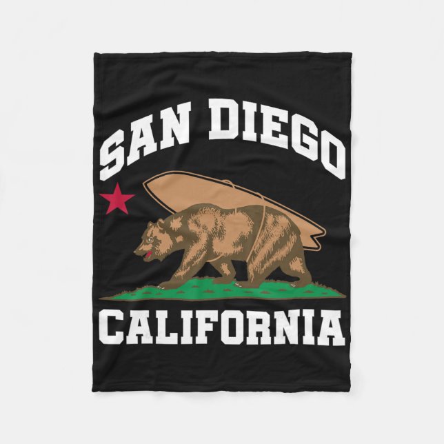 San Diego California Bear Surfing Surfer  Fleecedecke (Vorderseite)