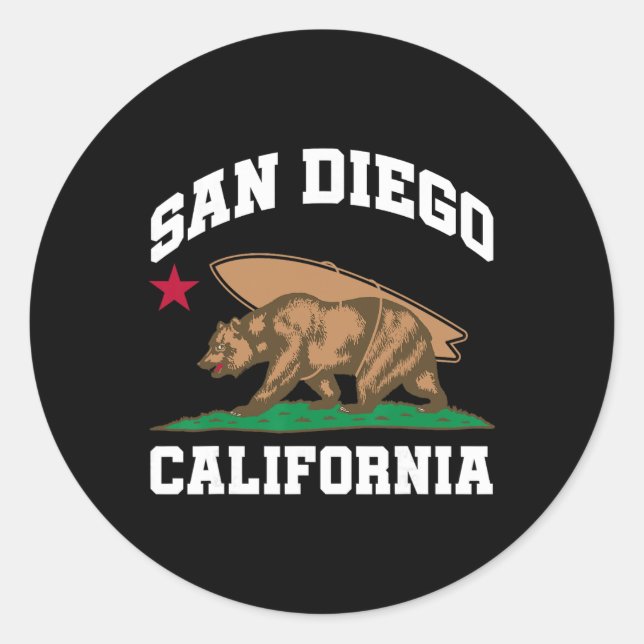 San Diego California Bear Surfing Surfer  Runder Aufkleber (Vorderseite)
