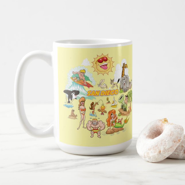 San Diego California Cartoon Kaffeetasse (Mit Donut)