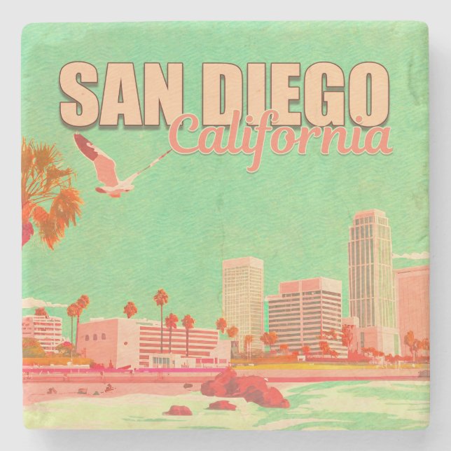 San Diego California Downtown Souvenirs 1950er Steinuntersetzer (Vorderseite)
