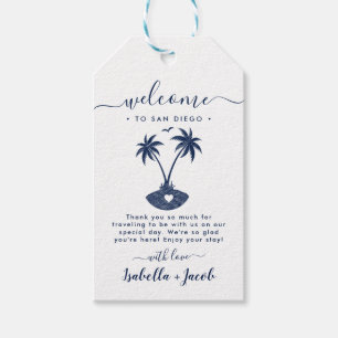 San Diego California Navy Blue Palm Tree Wedding Geschenkanhänger