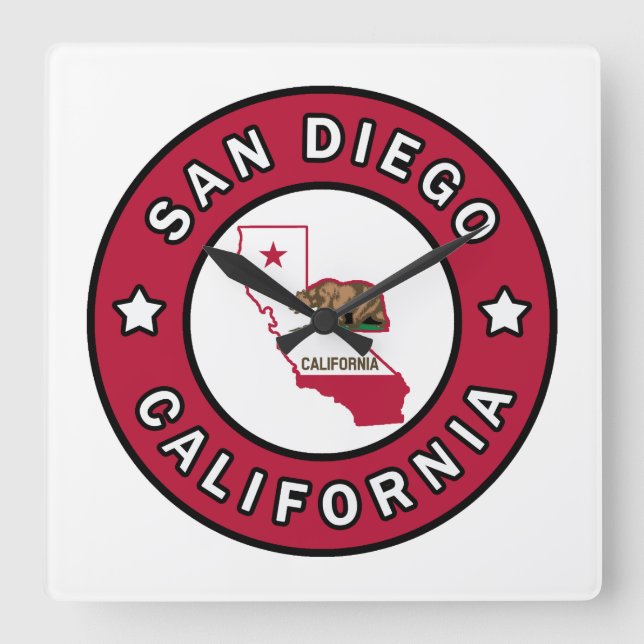San Diego California Quadratische Wanduhr (Vorderseite)