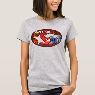 San Diego California Red Ladys Surfer Art tee