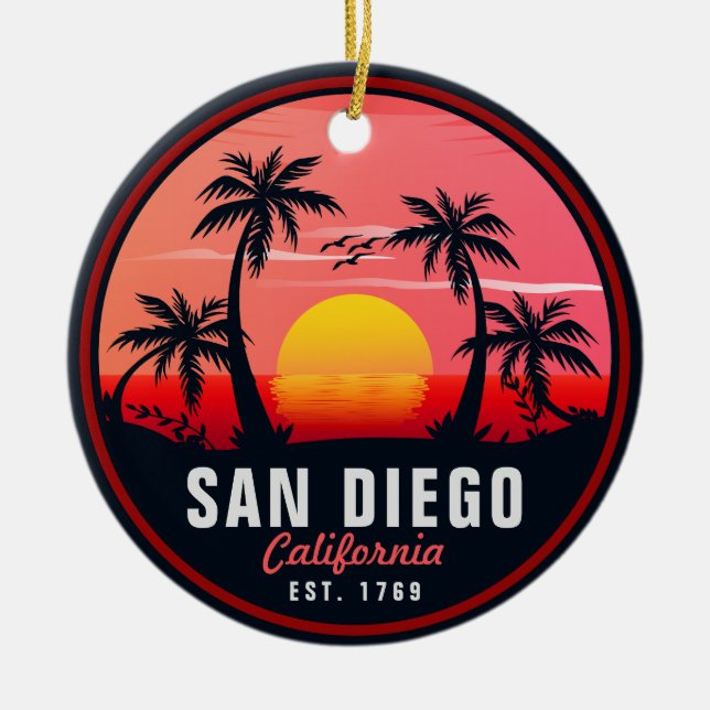 San Diego California Retro Sunset Souvenirs 60er Keramik Ornament (Vorne)