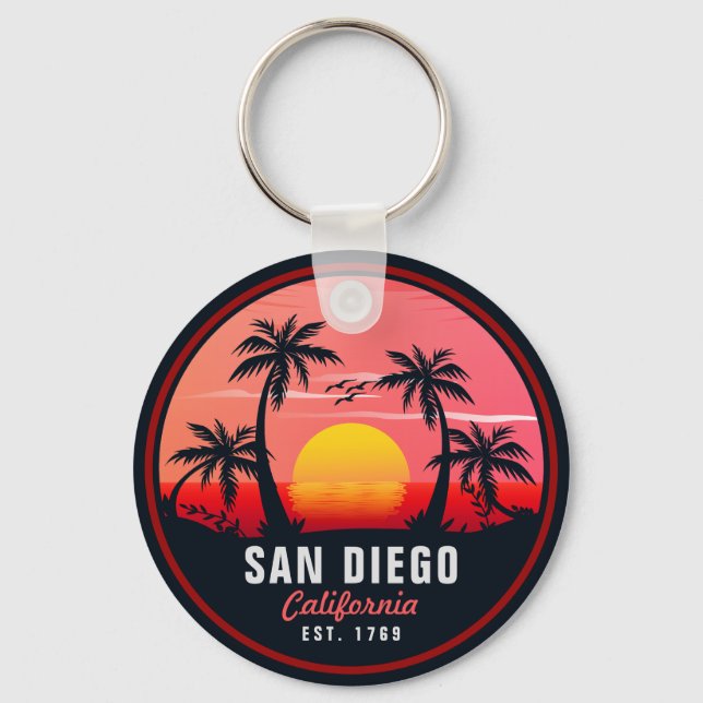 San Diego California Retro Sunset Souvenirs 60er Schlüsselanhänger (Vorderseite)