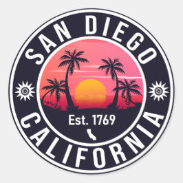 San Diego California Retro Sunset Souvenirs 80er Runder Aufkleber