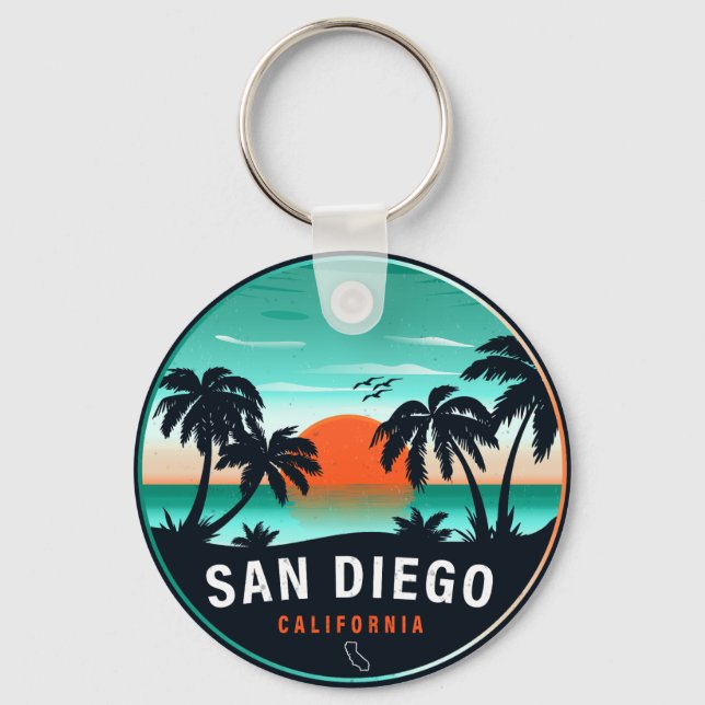 San Diego California Retro Sunset Souvenirs 80er Schlüsselanhänger (Vorderseite)