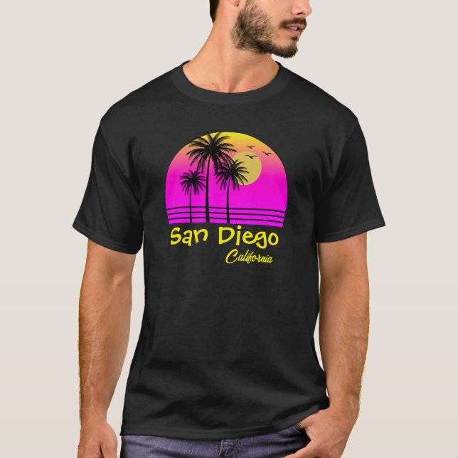 San Diego California Retro Sunset T-Shirt (Vorderseite)