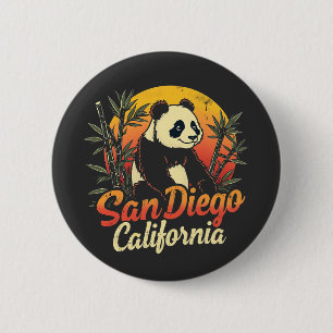 San Diego California Retro Sunset Vintag Panda Button