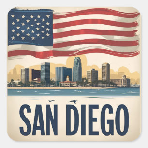 San Diego California Skyline Modern Citycape Art Quadratischer Aufkleber