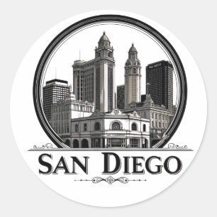 San Diego California Skyline–Moderne Stadtlandscha Runder Aufkleber