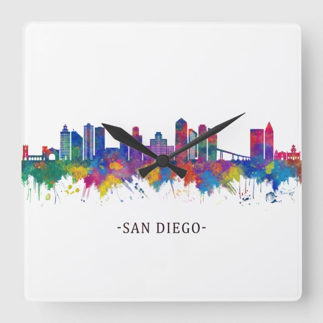 San Diego California Skyline Quadratische Wanduhr (Vorderseite)