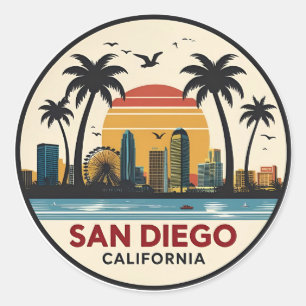 San Diego California Skyline Runder Aufkleber