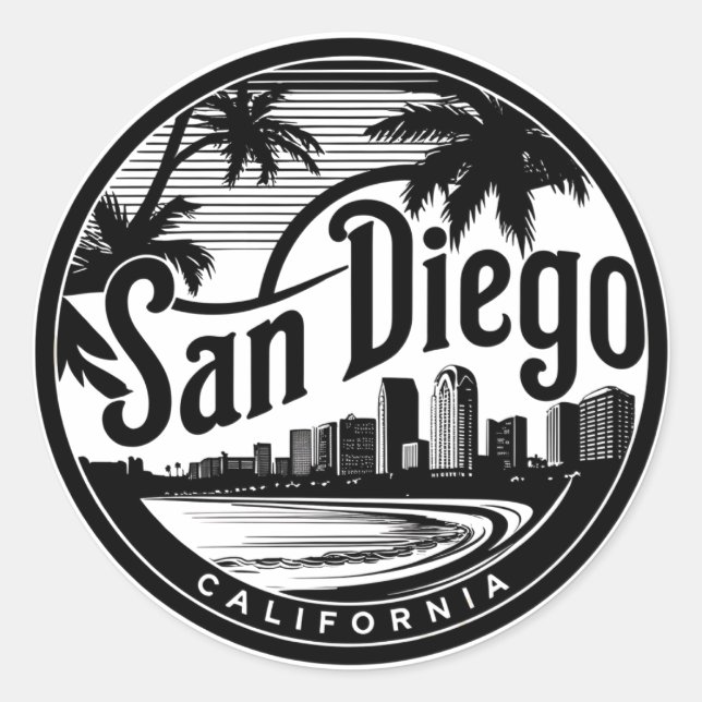 San Diego California Skyline Runder Aufkleber (Vorderseite)