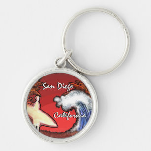 San Diego California surfen Wellen Art Schlüsselan Schlüsselanhänger
