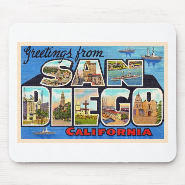 San Diego California Vintager Großbuchstabe Postka Mousepad (Vorne)