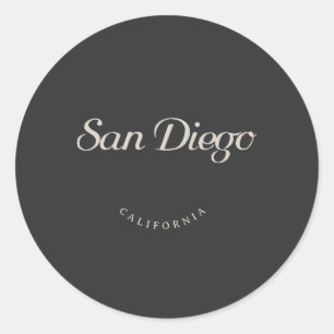 San Diego California White Schriftart Runder Aufkleber