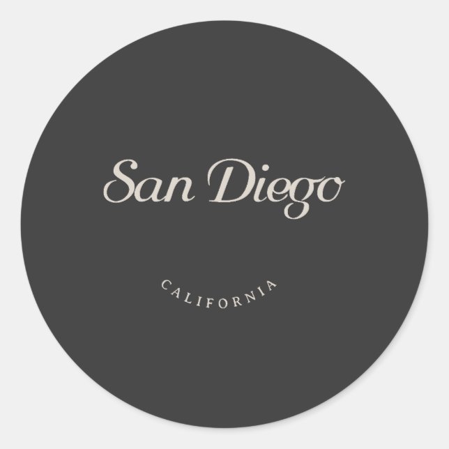 San Diego California White Schriftart Runder Aufkleber (Vorderseite)