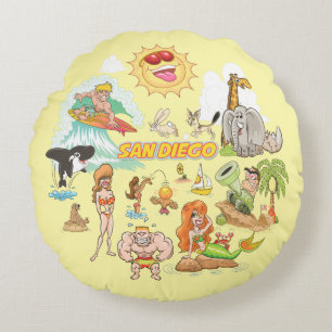 San Diego Cartoon Poufs Rundes Kissen
