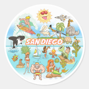 San Diego Cartoon Runder Aufkleber