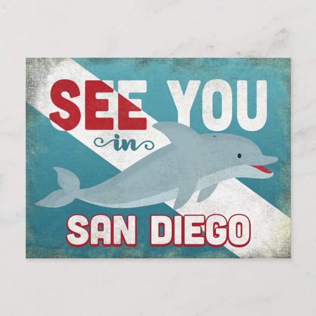 San Diego Dolphin - Retro Vintage Postkarte (Vorderseite)