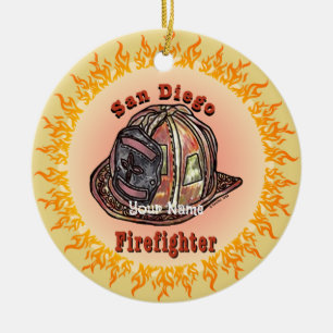 San Diego Feuerwehrmann-Schmuck Keramik Ornament