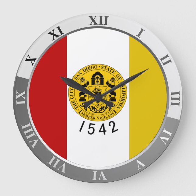 San Diego flag Large Clock Große Wanduhr (Vorderseite)