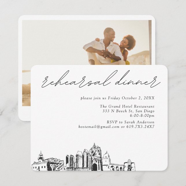 San Diego Hochzeit Elegante Probe Abendessen Begleitkarte (Vorne/Hinten)