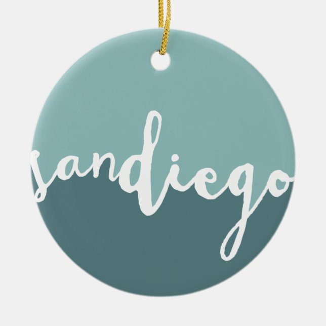 San Diego, Kalifornien | blaue Kalligraphie Ombre Keramik Ornament (Vorne)