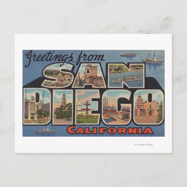 San Diego, Kalifornien - Große Briefszenen Postkarte (Vorderseite)