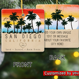San Diego Kalifornien Retro-Sonnenuntergang Palmen Keramikornament