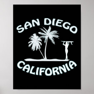 San Diego Kalifornien Retro Surfen Strand Surferin Poster