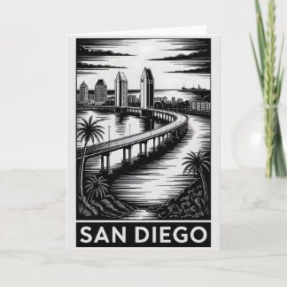 San Diego Kalifornien Schwarz Weiß Holzschnitt Karte