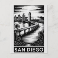 San Diego Kalifornien Schwarz Weiß Holzschnitt