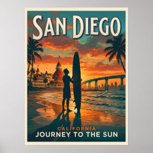 San Diego Kalifornien Sonnenuntergang Surf Reise Poster