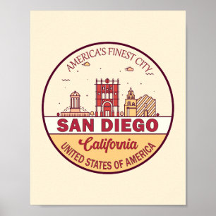 San Diego Kalifornien Stadt Skyline Emblem Poster