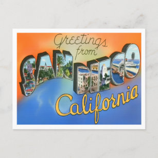 San Diego, Kalifornien, Vintage Großbuchstaben Pos Postkarte