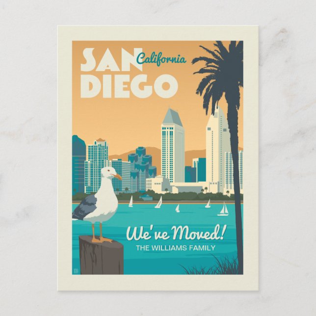 San Diego, Kalifornien | Wir haben uns bewegt! Einladungspostkarte (Vorderseite)