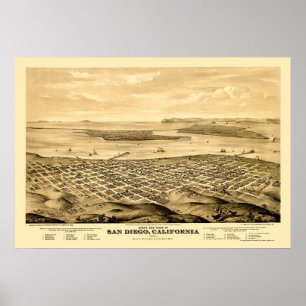 San Diego, panoramische Karte CAs - 1876 Poster