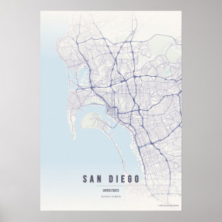 San Diego Pastel Map Print Poster Wallart Gift