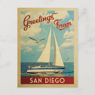 San Diego Postcard Sailboat Vintag California Postkarte