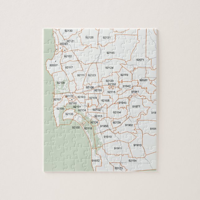 San Diego Postleitzahl-Karte (Vertikal)