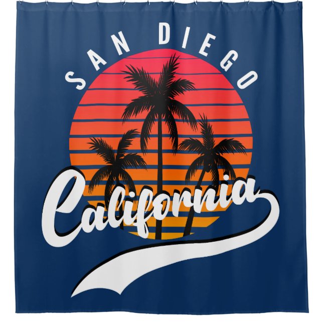 San Diego Retro Sonnenuntergang Duschvorhang (Vorderseite)